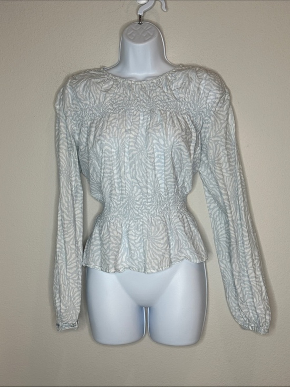 Universal Thread Smocked Peplum Long Sleeve Top - White/Cream Animal Print